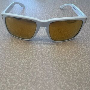 Oakley White Frame Sunglasses with Amber Lenses. Does have a scuff.